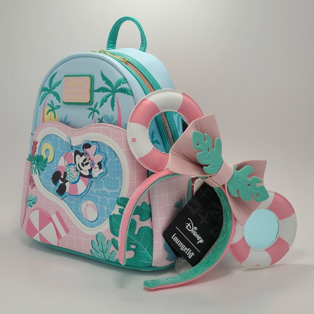 NWT Loungefly Disney Minnie Mouse Vacation Mini Backpack and Headband Ears
